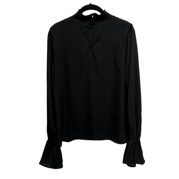 The Impeccable Pig Black mockneck blouse with bell sleeves women’s size medium - Picture 4 of 7